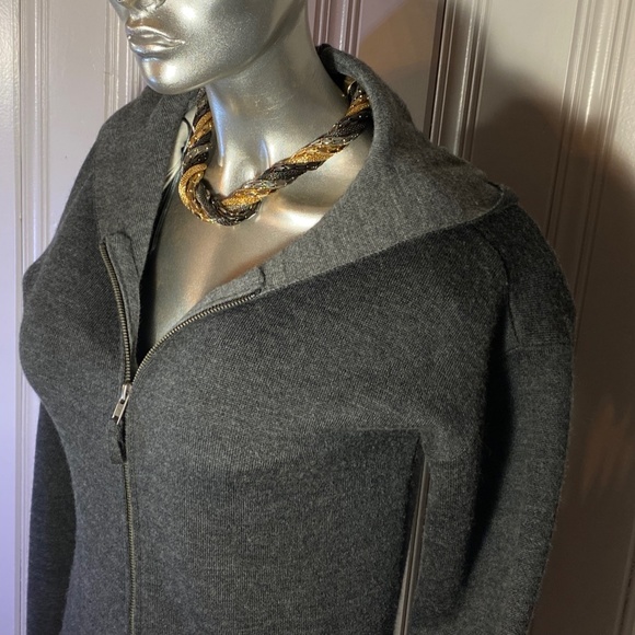 JONES & CO Front Zippered closure Hooded Sweater Cardigan two-tone layering soft - Picture 6 of 10